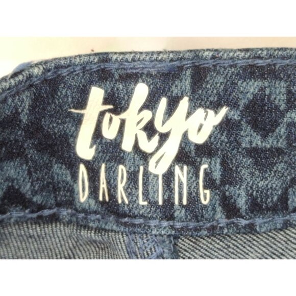 Tokyo Darling Womens Size 4 High Waisted Wide Flare Diamond Pattern Jeans - Picture 2 of 7